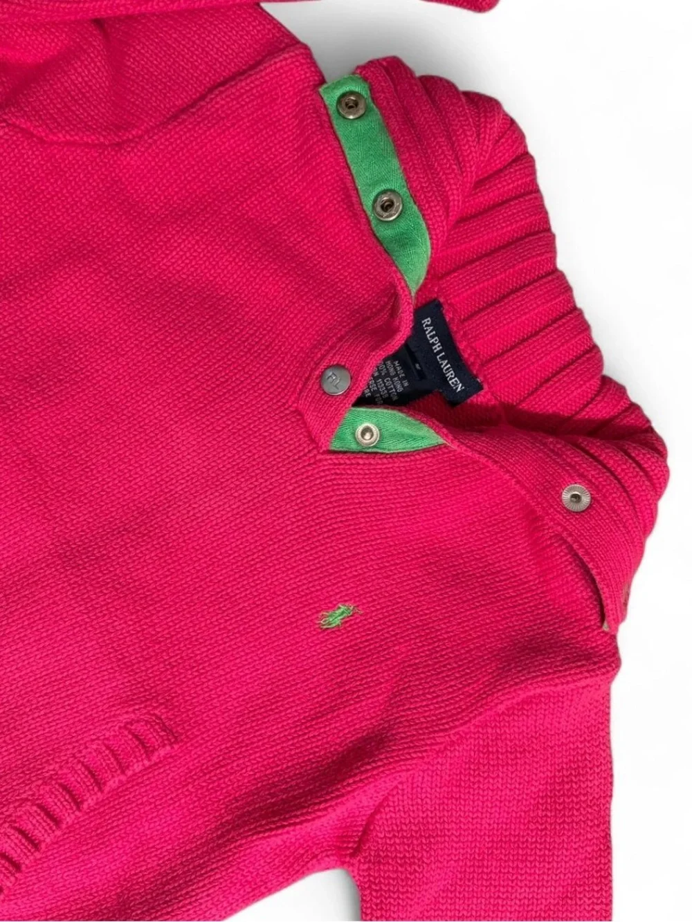 Kids Girls Ralph Lauren Pink Green Accent Knit Sweater